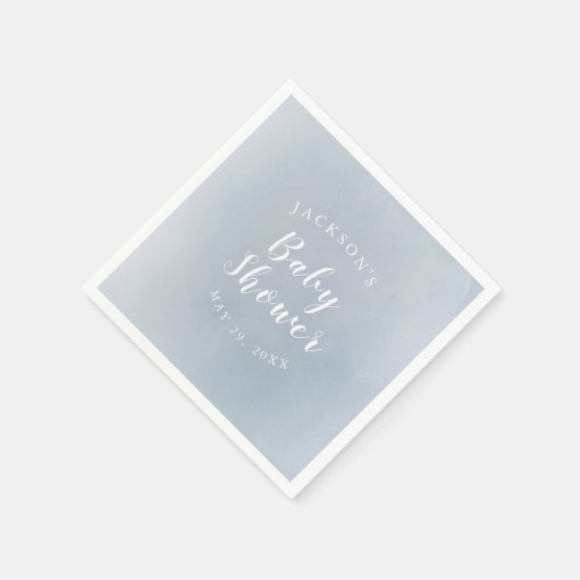 パーソナライズされたダスティブルーウォーター色ベビーシャワー スタンダードカクテルナプキン (角)