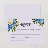 パーソナライズされたダスティーブルーとアイボリーの花 出欠カード (正面/裏面)