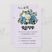 パーソナライズされたダスティーブルーとアイボリーの花 出欠カード (正面/裏面)