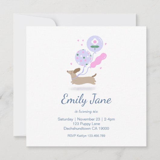 パーソナライズされたダックスフンド好きな人の誕生日パーティー ピンク サンキューカード (正面)