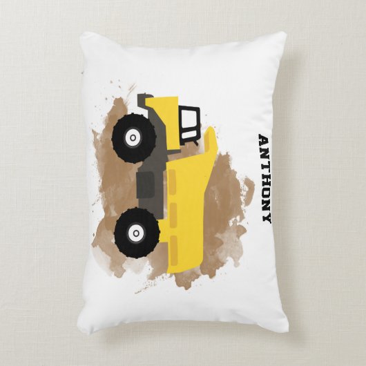 パーソナライズされたダンプトラック建築マッド アクセントクッション (正面(垂直))