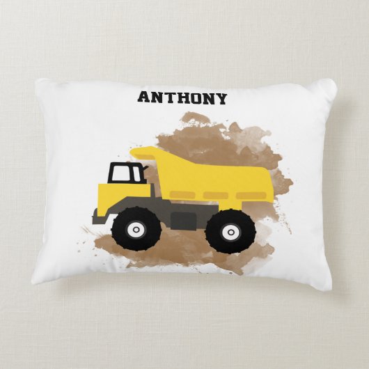 パーソナライズされたダンプトラック建築マッド アクセントクッション (裏面)