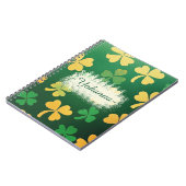 パーソナライズされたダークエレガントグリーン&金ゴールドクローバー ノートブック (左側)