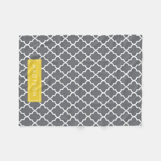 パーソナライズされたダークグレーとイエロークローバー フリースブランケット (正面(横))