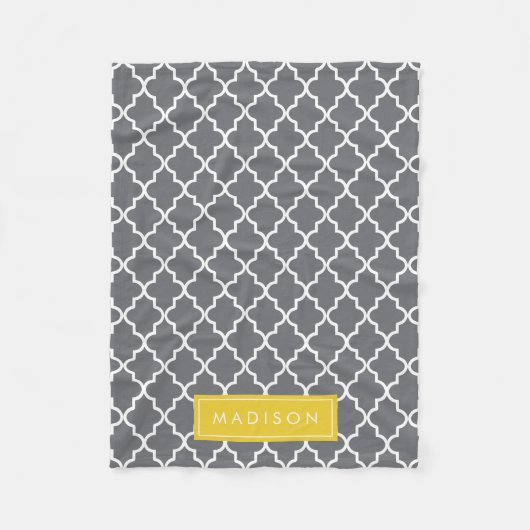 パーソナライズされたダークグレーとイエロークローバー フリースブランケット (正面)
