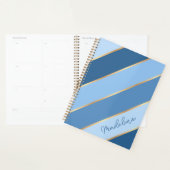 パーソナライズされたダークミディアムライトブルーゴールドストライプ プランナー手帳 (ディスプレー)