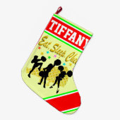 パーソナライズされたチアリーティングストッキング ラージクリスマスストッキング (正面 (吊り時))