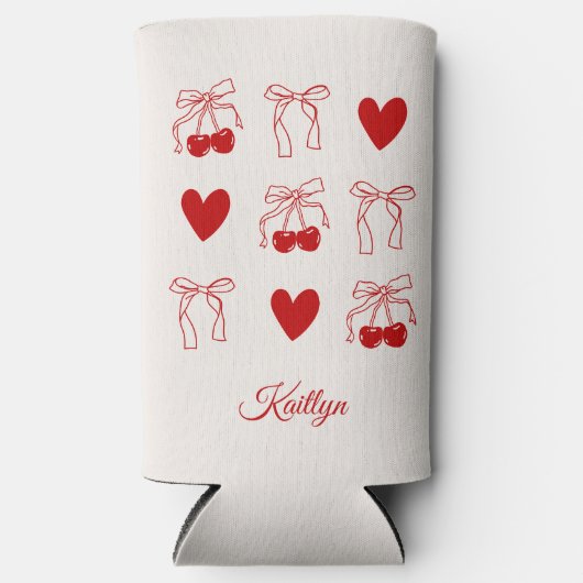 パーソナライズされたチェリーボウ ブライズメイドパーティー カスタム スリム缶クーラー (正面)