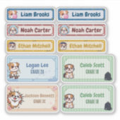 パーソナライズされたチビ（小さくかわいく書いた感じ）ブルドッグ名ラベル シール (正面)