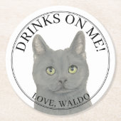 パーソナライズされたチャートルー結婚キャット ラウンドペーパーコースター (正面)