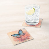 パーソナライズされたチャーミングな水彩ピンクの花のシック スクエアペーパーコースター (インサイチュ)