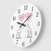 パーソナライズされたツインズベビーゾウ子供部屋  ラージ壁時計 (傾斜)