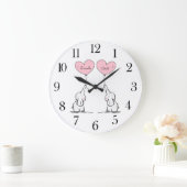 パーソナライズされたツインズベビーゾウ子供部屋  ラージ壁時計 (ホーム)