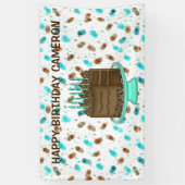 パーソナライズされたティール（緑がかった色）とブラウンドットハッピーバースデー 横断幕 (縦)