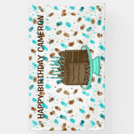 パーソナライズされたティール（緑がかった色）とブラウンドットハッピーバースデー 横断幕 (縦)