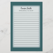 パーソナライズされたティール（緑がかった色）と白い線 便箋 (正面)