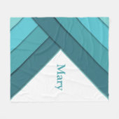 パーソナライズされたティール(緑がかった色)と白 フリースブランケット (正面(横))