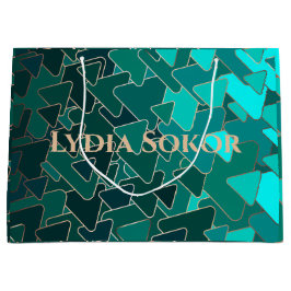 パーソナライズされたティール（緑がかった色）と金ゴールド幾何学的抱き枕 ラージペーパーバッグ