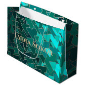 パーソナライズされたティール（緑がかった色）と金ゴールド幾何学的抱き枕 ラージペーパーバッグ (正面アングル)