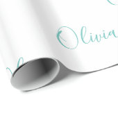 パーソナライズされたティール(緑がかった色)ガーリーエレガント名 ラッピングペーパー (ロールコーナー)