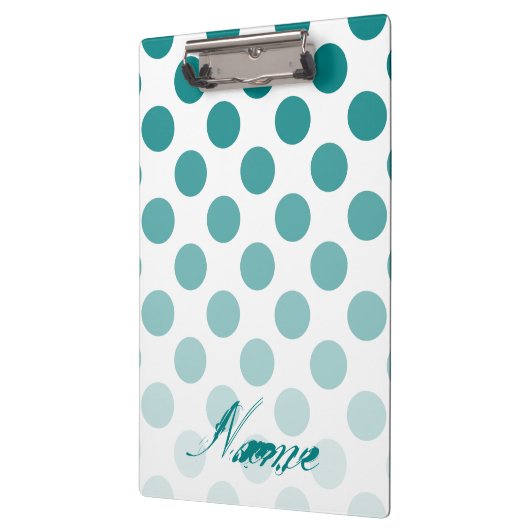 パーソナライズされたティール（緑がかった色）グラデーション水玉模様 クリップボード (左)