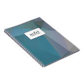 パーソナライズされたティール(緑がかった色)グレーの幾何形状パターン ノートブック (右側)