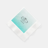 パーソナライズされたティール(緑がかった色)スクラッチカクテルナプキン 縁ありカクテルナプキン (角)