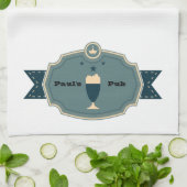 パーソナライズされたティール（緑がかった色）ビアラベル キッチンタオル (折り畳み)