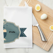 パーソナライズされたティール（緑がかった色）ビアラベル キッチンタオル (四つ折り)