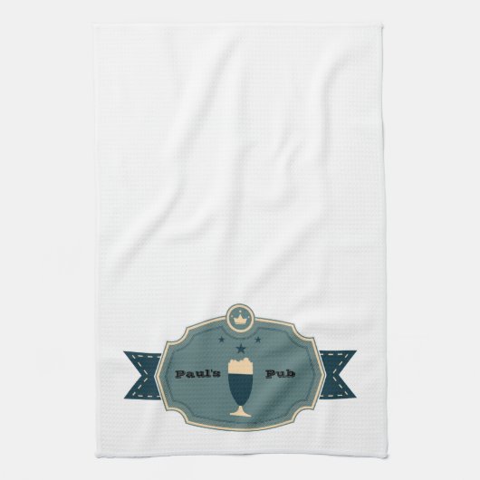 パーソナライズされたティール（緑がかった色）ビアラベル キッチンタオル (縦)