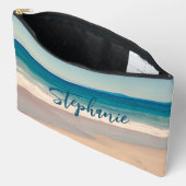 パーソナライズされたティール(緑がかった色)ビーチ写真 アクセサリーポーチ (見開き)