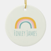 パーソナライズされたティール（緑がかった色）ピンクイエローレインボーキュートシンプル セラミックオーナメント (正面)