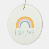 パーソナライズされたティール（緑がかった色）ピンクイエローレインボーキュートシンプル セラミックオーナメント (左)