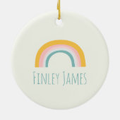 パーソナライズされたティール（緑がかった色）ピンクイエローレインボーキュートシンプル セラミックオーナメント (裏面)