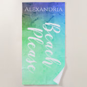 パーソナライズされたティール（緑がかった色）ブグラデーションルー ビーチタオル (正面)