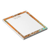 パーソナライズされたティール(緑がかった色)、ブラウン、オレンジの抽象芸術 ノートパッド (アングル)