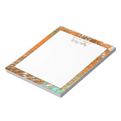 パーソナライズされたティール(緑がかった色)、ブラウン、オレンジの抽象芸術 ノートパッド (回転)