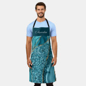 パーソナライズされたティール(緑がかった色)ブルーアガテエプロン エプロン (着用した状態)