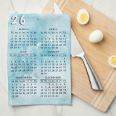 パーソナライズされたティール(緑がかった色)ブルー2025フォトカレンダー キッチンタオル (四つ折り)