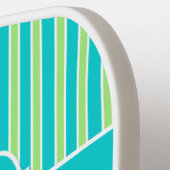 パーソナライズされたティール(緑がかった色)、ライムダマスク、モノグラストライプム ピックルボールラケット (左詳細)