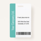 パーソナライズされたティール（緑がかった色）企業の従業員セキュリティID バッジ (裏面)