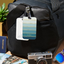 パーソナライズされたティール（緑がかった色）勾配金ゴールドストライプ ラゲッジタグ