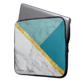 パーソナライズされたティール(緑がかった色)大理石&金ゴールドノートパソコンケース ラップトップスリーブ (正面左)