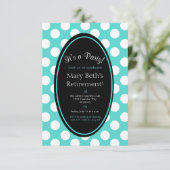 パーソナライズされたティール(緑がかった色)水玉模様パーティの招待状 招待状 (スタンド正面)