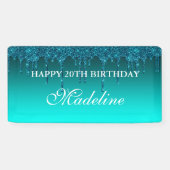 パーソナライズされたティール（緑がかった色）滴下グリッター誕生日バナー 横断幕 (横)