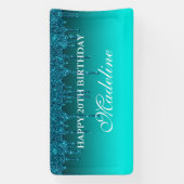 パーソナライズされたティール（緑がかった色）滴下グリッター誕生日バナー 横断幕 (縦)