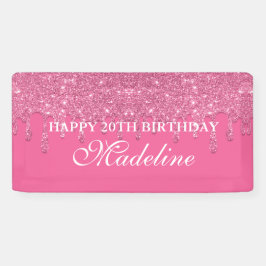 パーソナライズされたティール（緑がかった色）滴下グリッター誕生日バナー 横断幕