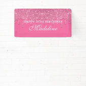 パーソナライズされたティール(緑がかった色)滴下グリッター誕生日バナー 横断幕 (インサイチュ)