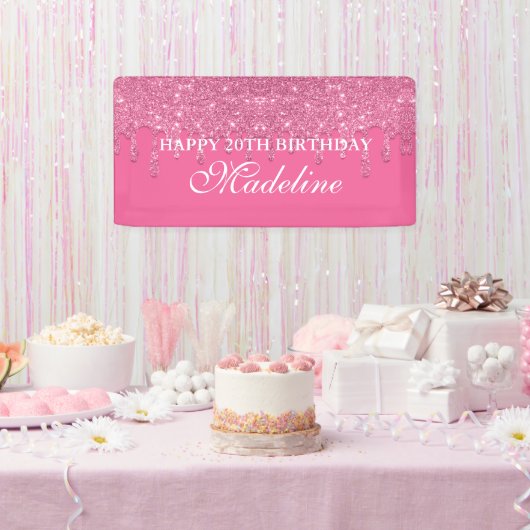 パーソナライズされたティール(緑がかった色)滴下グリッター誕生日バナー 横断幕 (パーティー)