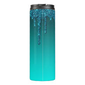 パーソナライズされたティール（緑がかった色）滴下グリッター タンブラー (裏面)